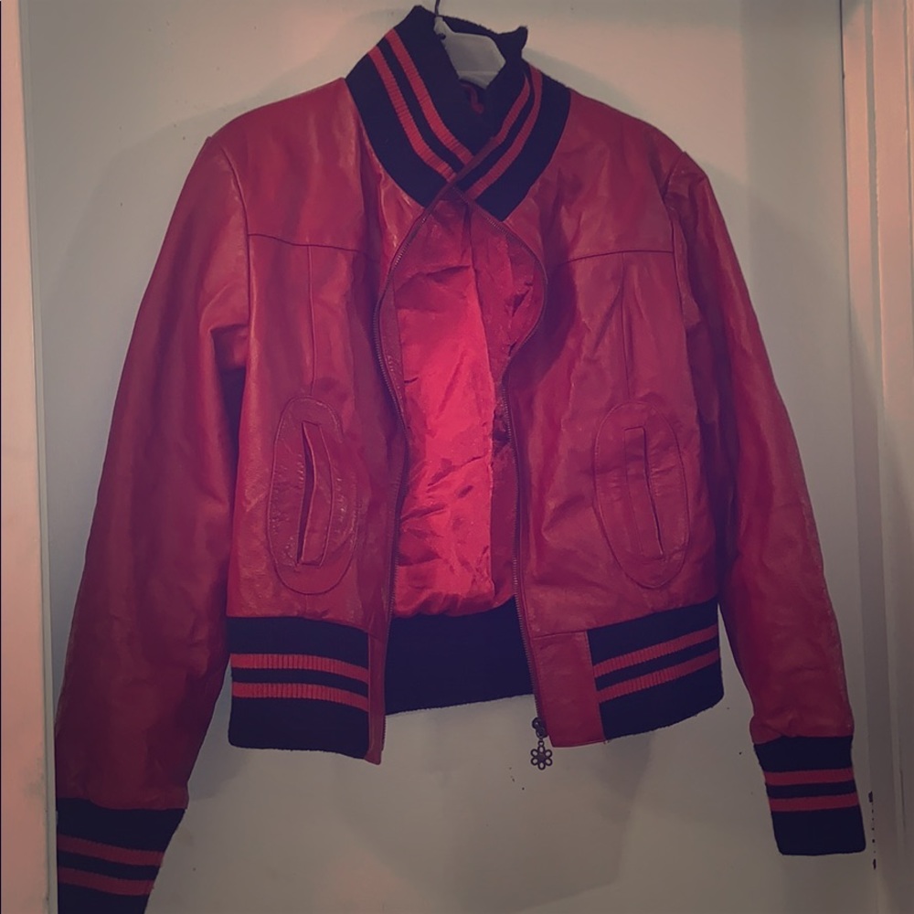Red leather bomber style jacket ‼️